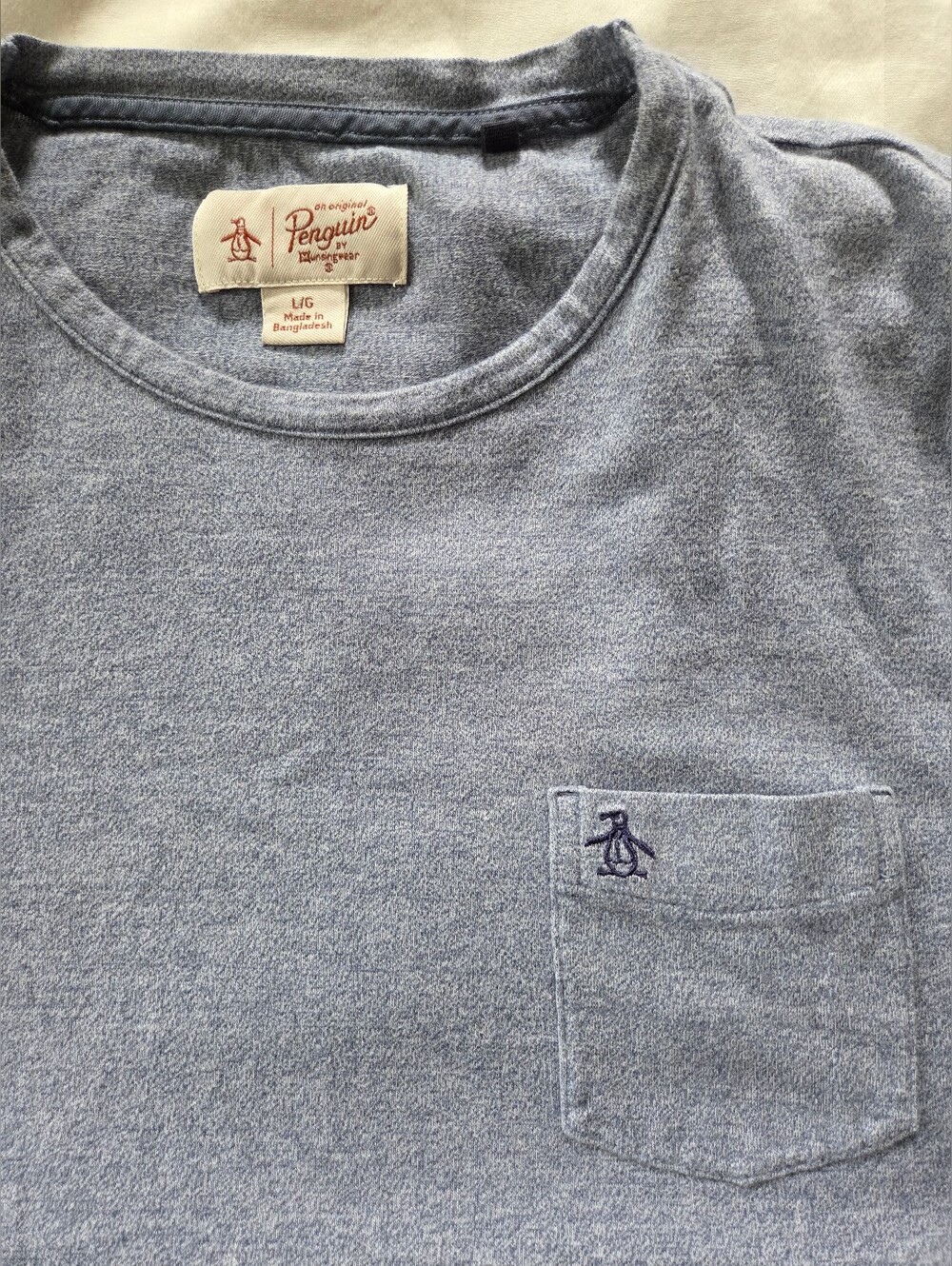Original Penguin By Munsingwear Short-Sleeve Heather Light Blue Pocket Tee